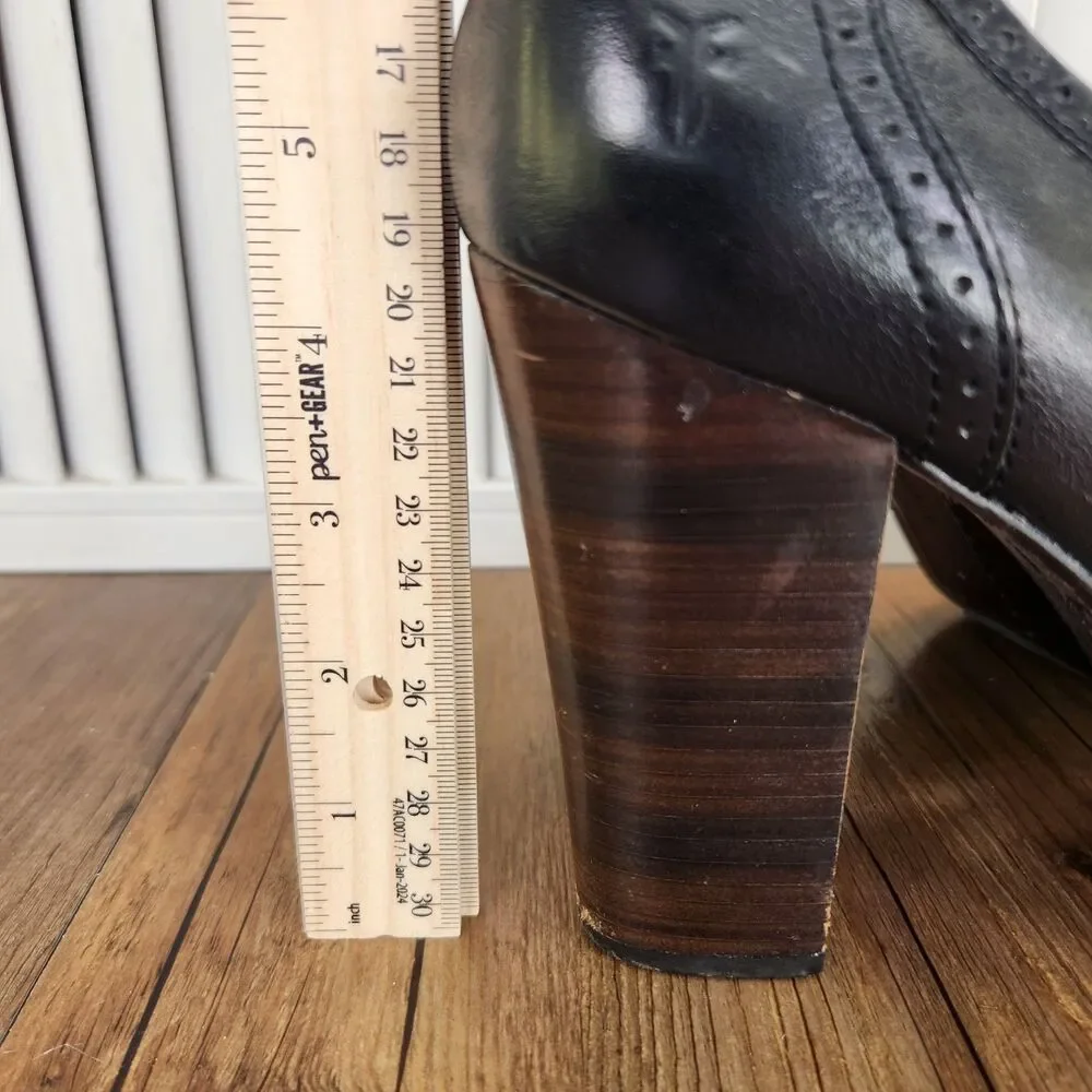 Frye Naiya Kiltie Moc Platform Pumps Womens 9.5M Black Chunky Stacked Heel Shoes